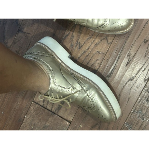 Zara Gold Metallic Wingtip Loafers Women's Size 9.5  Platform Preppy Boho Y2K - Picture 16 of 16